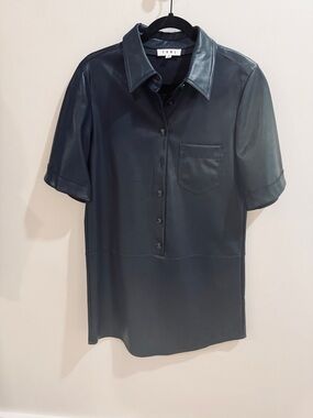 THML Navy Leather-Look Short-Sleeve Mini Dress